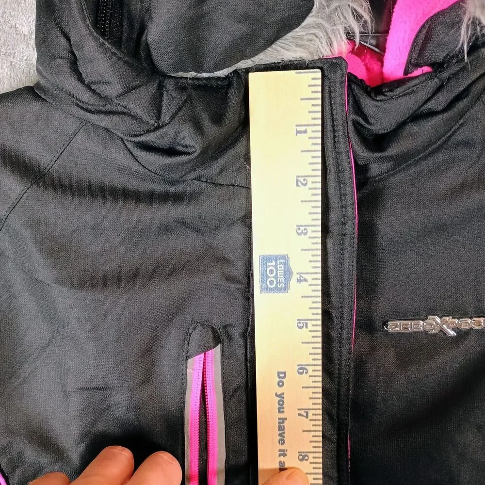 Girls ZeroXposure Ski Snow Parka Jacket Black And Pink Faux Fur Hood 14/16